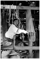 Traditional weaving in Ban Phanom village. Luang Prabang, Laos (black and white)