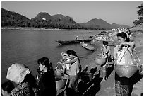 Women on the banks of the Mekong river. Luang Prabang, Laos (black and white)