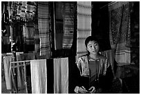 Crafts for sale in Ban Xang Hai village. Laos (black and white)