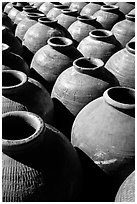 Jars in Ban Xang Hai, which used to be a pottery village. Laos (black and white)
