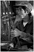 Traditional musician, Ban Xan Hai. Laos (black and white)