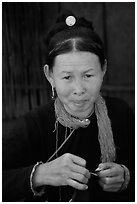 Woman of the Lao Huay tribe in Ban Nam Sang village. Laos (black and white)