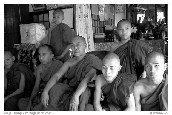 Monks,  Shwedagon Paya. Yangon, Myanmar (black and white)