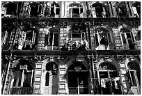 Facade of colonial-area building. Yangon, Myanmar ( black and white)