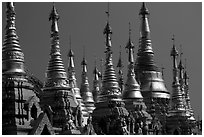 Skyline dominated by spires, Shwedagon Paya. Yangon, Myanmar ( black and white)