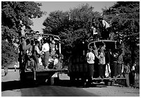 Crowded public busses. Mount Popa, Myanmar (black and white)
