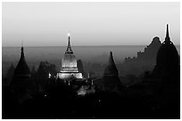 Illuminated pahto, sunrise. Bagan, Myanmar (black and white)