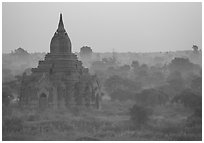 Pastel colors at dawn. Bagan, Myanmar ( black and white)