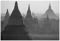View over temples from Mingalazedi. Bagan, Myanmar (black and white)
