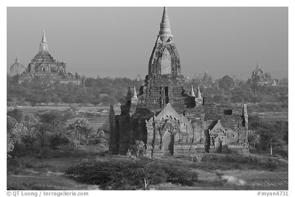 Ancient sacred city seen from Dhammayazika. Bagan, Myanmar (black and white)