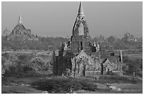 Ancient sacred city seen from Dhammayazika. Bagan, Myanmar (black and white)