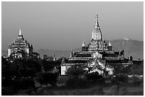 Ananda and Thatbyinnyu pahtos. Bagan, Myanmar (black and white)