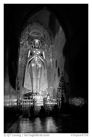 One of four monumental statues inside Ananda pahto. Bagan, Myanmar