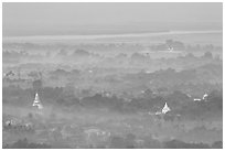 View from the hill through dawn mist. Mandalay, Myanmar (black and white)