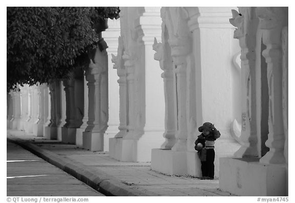 Stupas containing 729 marble slabs forming world biggest book, Kuthodaw Paya. Mandalay, Myanmar (black and white)