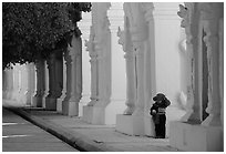 Stupas containing 729 marble slabs forming world biggest book, Kuthodaw Paya. Mandalay, Myanmar ( black and white)