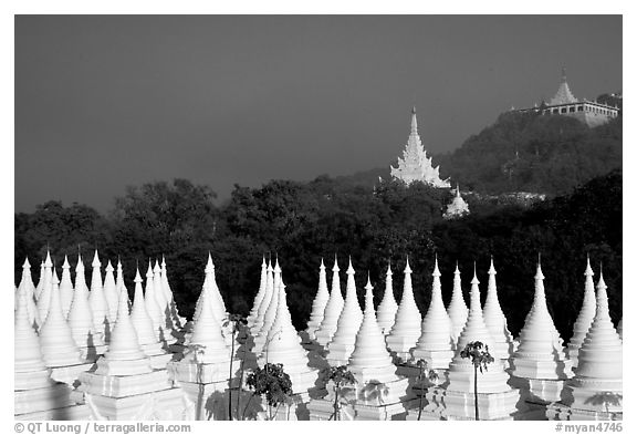 Stupas at Sandamani Paya and Mandalay Hill. Mandalay, Myanmar