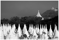 Stupas at Sandamani Paya and Mandalay Hill. Mandalay, Myanmar (black and white)