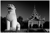 Lion at the entrance of  Mandalay Hill. Mandalay, Myanmar (black and white)