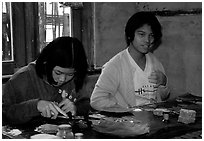 The golden leaves factory. Mandalay, Myanmar (black and white)
