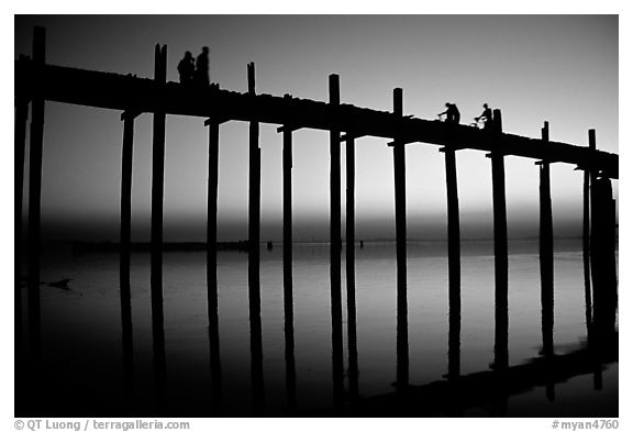 U Bein bridge at sunset. Amarapura, Myanmar (black and white)
