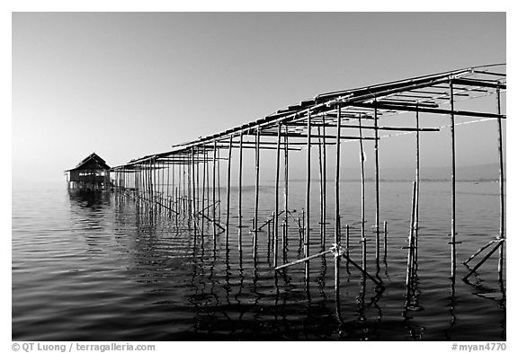 Stilts huts. Inle Lake, Myanmar (black and white)