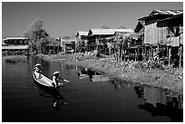 Village built on the lake. Inle Lake, Myanmar ( black and white)