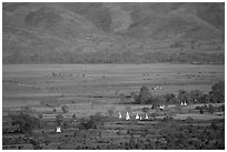 Stupas in the Heho plain. Shan state, Myanmar ( black and white)