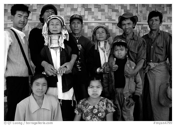 Padaung people, Kalaw. Shan state, Myanmar (black and white)