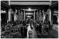 Eastern entrance corridor by night, Shwedagon Pagoda. Yangon, Myanmar ( black and white)