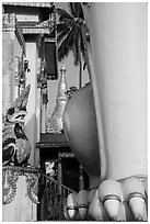 Architectural detail of West gate and Main Stupa, Shwedagon Pagoda. Yangon, Myanmar ( black and white)