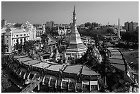 City Hall, Sule Pagoda, and Independence Monument. Yangon, Myanmar ( black and white)