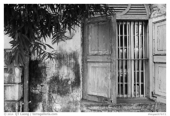 Facade detail. Yangon, Myanmar (black and white)