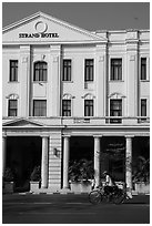 Rickshaw and Strand Hotel. Yangon, Myanmar ( black and white)