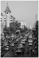 Mahabandoola Lan and Sule Pagoda. Yangon, Myanmar ( black and white)