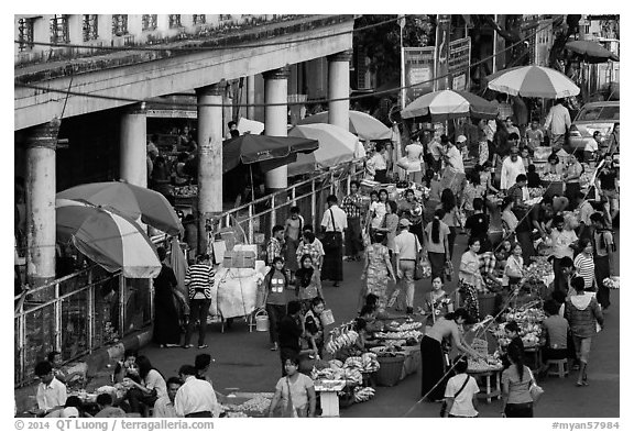 Street market. Yangon, Myanmar (black and white)