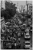 Open air market and Sule Pagoda. Yangon, Myanmar ( black and white)