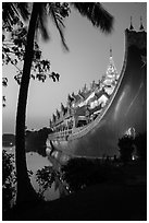 Karaweik Hall at sunset. Yangon, Myanmar ( black and white)