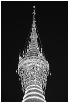 Hti of the Shwedagon Pagoda, adorned with thousands of gems and golden bells. Yangon, Myanmar ( black and white)