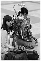 Women in prayer, Shwedagon Pagoda. Yangon, Myanmar ( black and white)