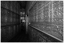 Mirrored maze-like walkway inside Botataung Pagoda. Yangon, Myanmar ( black and white)
