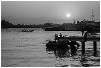 Botataung Pier at sunset, Yangon River. Yangon, Myanmar ( black and white)