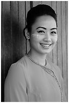 Portrait of young modern burmese woman. Yangon, Myanmar ( black and white)