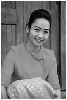 Young modern burmese woman with thanaka paste. Yangon, Myanmar ( black and white)