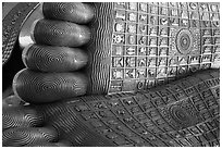 Feet of reclining Buddha statue, Kyaukhtatgyi Pagoda. Yangon, Myanmar ( black and white)