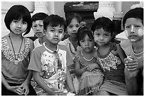 Children, Shwedagon Pagoda. Yangon, Myanmar ( black and white)