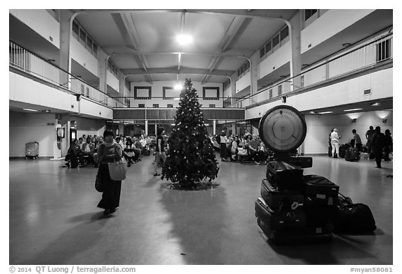 Inside domestic airport. Yangon, Myanmar (black and white)