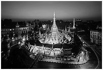 City Hall, Sule Pagoda, and Independence Monument at dawn. Yangon, Myanmar ( black and white)