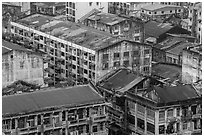 Old appartment buildings from above. Yangon, Myanmar ( black and white)