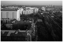 Old railway station and new appartment buildings from above. Yangon, Myanmar ( black and white)